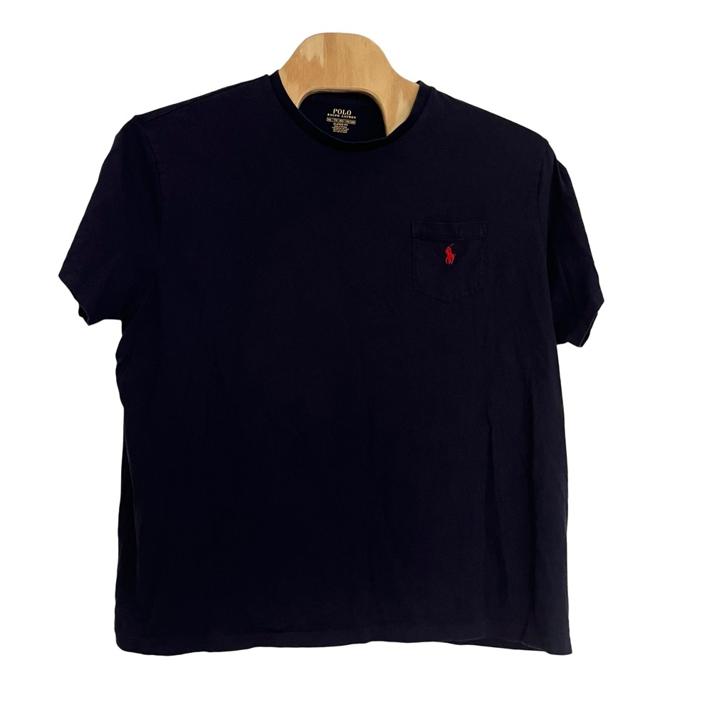 Polo Ralph Lauren T-Shirt Mens XXL Navy Blue Classic Fit Pocket Red Pony